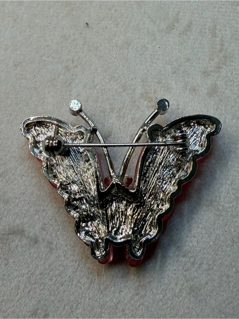 Pink Butterfly Brooch with Rhinestone Accents